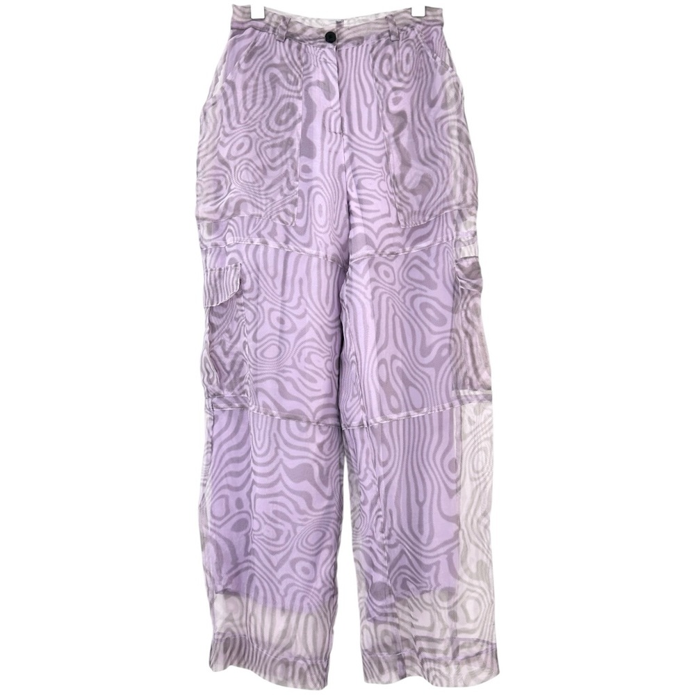The Ragged Priest Dissolver Purple Mesh Overlay Oversized Wide Leg Cargo Pants - Picture 4 of 13